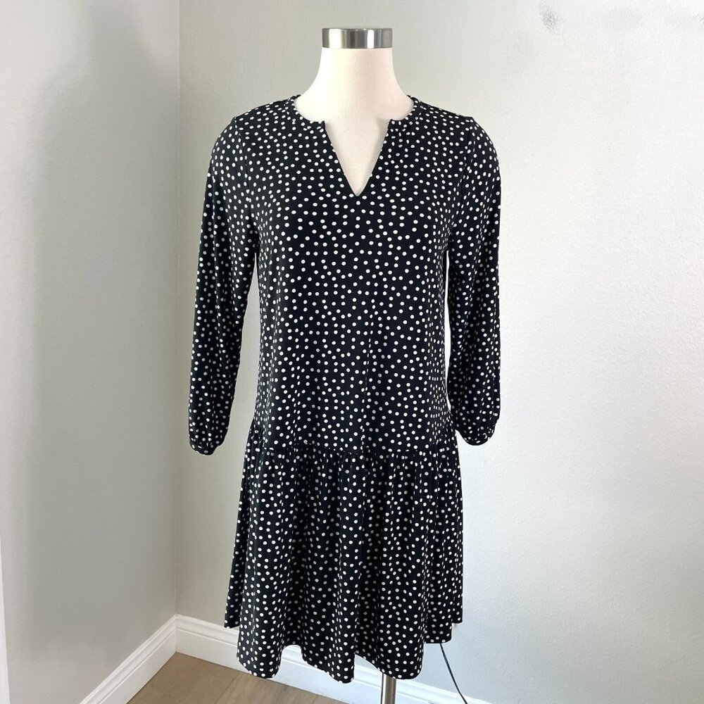 Banana Republic Womens Small Black White Polka Dot Drop Waist Dress Stretch